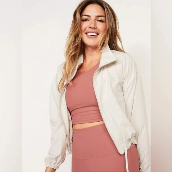 Old Navy Jackets & Blazers - SOLD: Women’s Old Navy StretchTech Loose Cropped Jacket Cream sz S ruffled EUC
